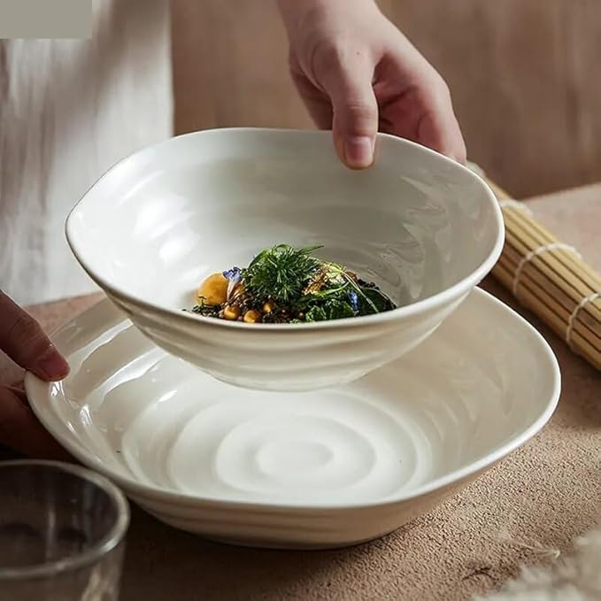 SONGCHAO Party Supplies Dish Plates Ceramic Fruit Salad Plates Irregular Shape Dinner Plates Restaurant Solid Color Tableware Ramen Noodle Bowls Soup Bowls Party Plates (Color : 11 inch)