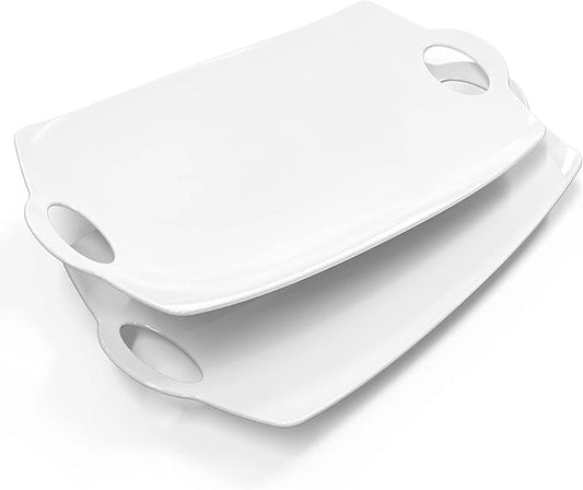 Turkey Platter for Thanksgiving, 16 inches Large Serving Tray with Handles Serving Platters for Turkey Porcelain Serving Dish for Entertaining Christmas Meat Display Thanksgiving Plates Set of 2
