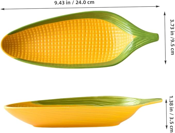 Zerodeko Handpainted Ceramic Corn Plates with Shape for Snacks Appetizers and Desserts Serving Trays with Non-Slip Bottom Microwave and Dishwasher Safe