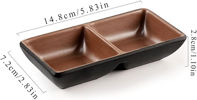 Sauce Dish Melamine Plastic Appetizer Plates Divided Dipping Bowl Tray Condiment Dish Storage for Kitchen Spices Vinegar Nuts Sushi Vinegar (2 Compartments) Dipping Bowls (B)