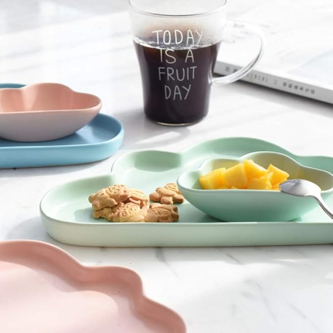 Dinner plate2 PCS 4 PCS Ceramic Color Clouds Plate Porcelain Rain Tray Matt Smooth Plates Cute-blue cloud4Big