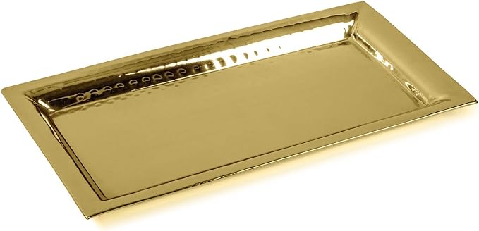 Gold Hammered Trays - 2 Pack Rectangle Platters - Large & Medium Serving Tray - Stainless Steel, Gold, Rectangular, Stackable
