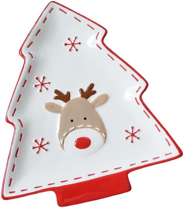 Christmas Ceramic Appetizer Plates for Tapas, Salad, Appetizer, Dishwasher Safe, Microwave Safe, Freezer Safe (Pine plate 22.4 * 19.8 * 2.2cm)