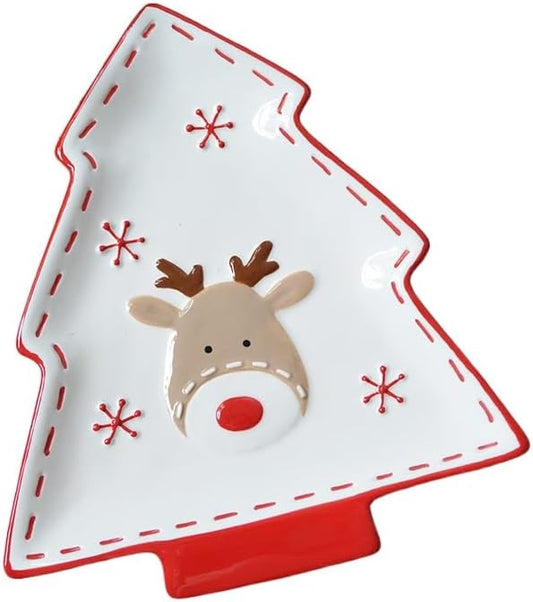 Christmas Ceramic Appetizer Plates for Tapas, Salad, Appetizer, Dishwasher Safe, Microwave Safe, Freezer Safe (Pine plate 22.4 * 19.8 * 2.2cm)