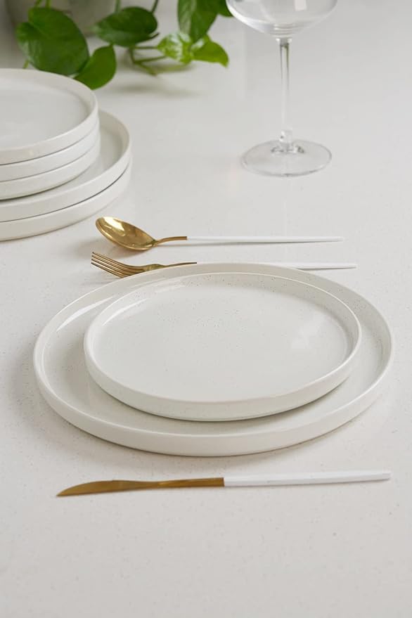 famiware Nebula 6 Pieces Salad Plates Set, 8 inch Dessert Plates, Scratch Resistant, Stoneware Dinnerware, Kitchen Modern Rustic Serving Dishes, White
