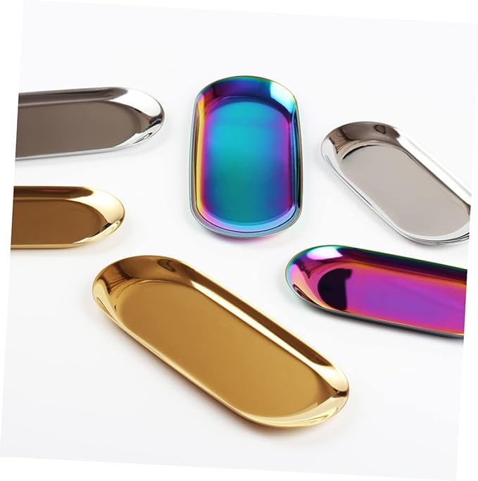 Nordic Style Large Oval Jewelry Tray and Snack Platter Elegant Metal Storage Organizer Golden Stainless Steel for Home and Vanity Use