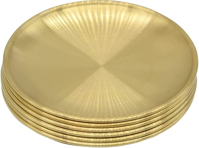 6 Pcs 6.7 Inch Circular Trinket Tray, Gold Stainless Steel, for Serving Trays Towel Storage Dish Plate Tea Fruit Trays Jewelry Plate Decorative Storage Tray (6.7 Inch, Gold)