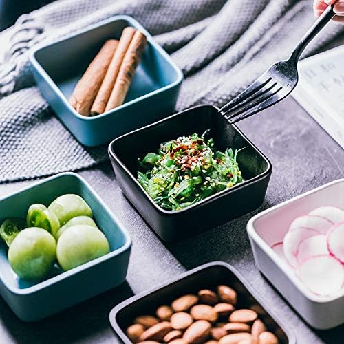 Sizikato 4 pcs Matte Ceramic Square Soy Sauce Dipping Bowls Side Dishes for Snack Sushi Fruit Appetizer Dessert. 3.5 Inches