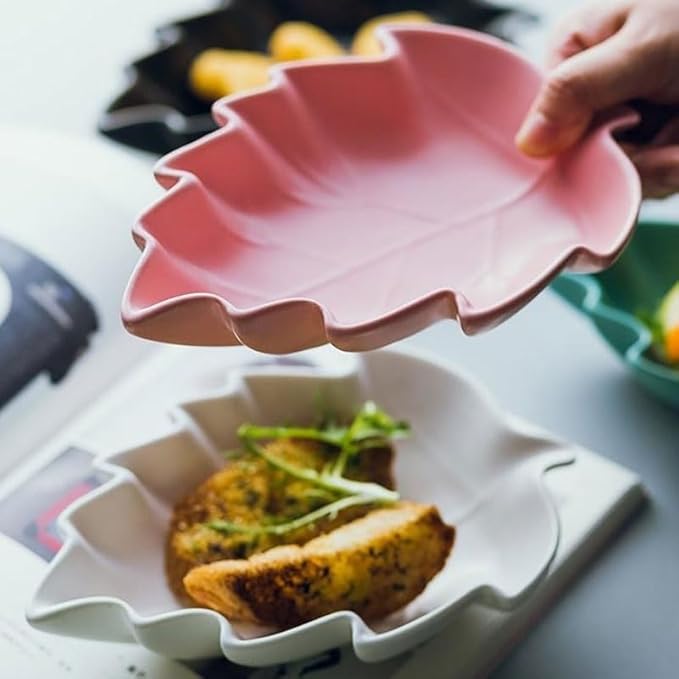 FAREWELL Dipping Bowls Leaf Shape Soy Sauce Dish Ceramic Soy Sauce Dish Appetizer Plate Condiment Sauce Bowl Salad Dessert Snack Appetizer Or Serving Condiment Appetizer Bowls (Color : A)