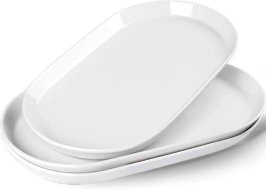 14" Oval Serving Platter - Ceramic Large Serving Platters, Oval Serving Plates For Entertaining, Party Serving Trays Oven Safe, Set of 3, White