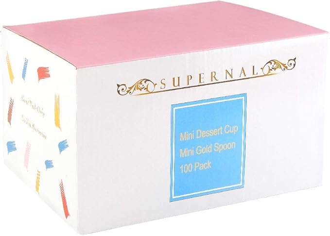 supernal 2oz Square Plastic Mini Dessert Cups with Gold Spoons,Parfait Appetizer Cup,100pcs Cups,100pcs Gold Spoons,Perfect for Birthday,Party,Wedding