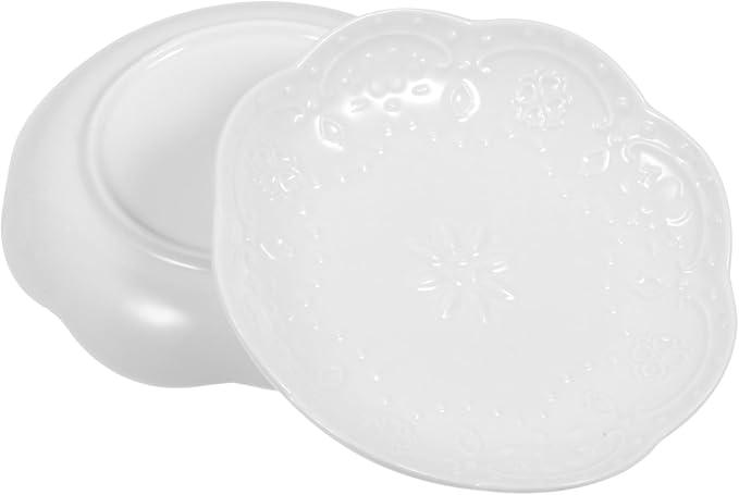 2pcs Decorative Floral Relief Ceramic Appetizer Plates White Sauce Dishes for Seasoning Suitable for Dips Desserts and Snacks