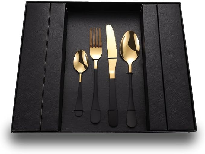 Stainless Steel Flatware serving set,Home Kitchen Eating Tableware Set,Dishwasher Safe,For Home Kitchen Restaurant Hote 24-piece Stainless Steel Steak Knife, Fork And Spoon Household Black Gift Box Se