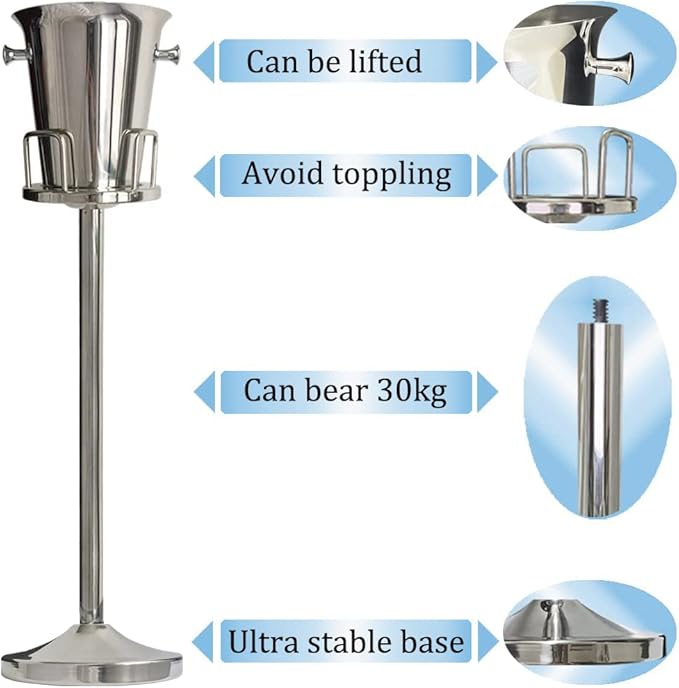 Ice Bucket with Stand Christmas Stainless Steel Standing Bucket Ice Cube Container, Wine Bucket on rack Gold Champagne Ice-Bucket for Wine Beer KTV Club Bar Bbq Party Wedding, 12lb 5L