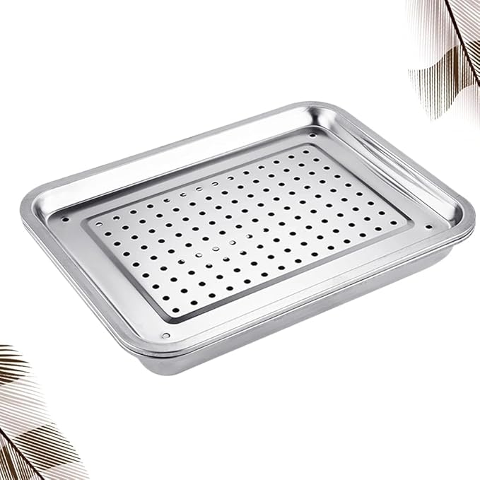 Square Stainless Steel Serving Tray for Tea, Coffee, Snacks, Silver Organizer Plate for Kitchen, Bathroom, Dining Table, Restaurant Use, Multipurpose Metal Utility