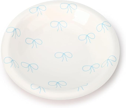 Koythin Ceramic Dessert Plates, Cute Blue Bow Salad Plates for Home Party Restaurant, Round Kitchen Plates, Microwave and Dishwasher Safe (Blue Bow)