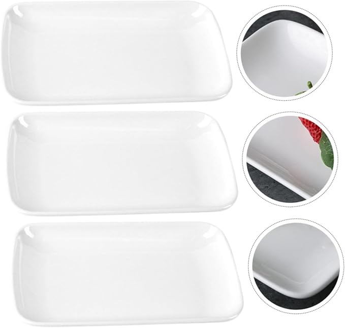 Zerodeko 3pcs White Appetizer Plates Set Rectangular Snack Serving Trays for Family Gatherings Parties Weddings