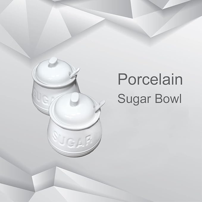 Sugar Bowl with Lid and Spoon, Ceramic Sugar Containers for Countertop, Coffee Bar Accessories for Kitchen 12oz