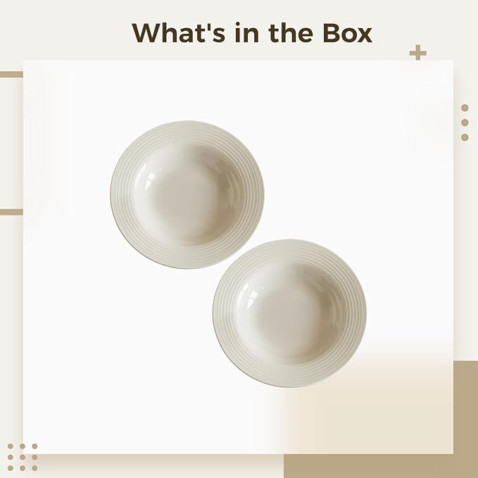 2 Pcs 8.7 in White Ceramic Plates for Meals, Concentric Ribbed Design, Ideal for Home, Restaurant Use