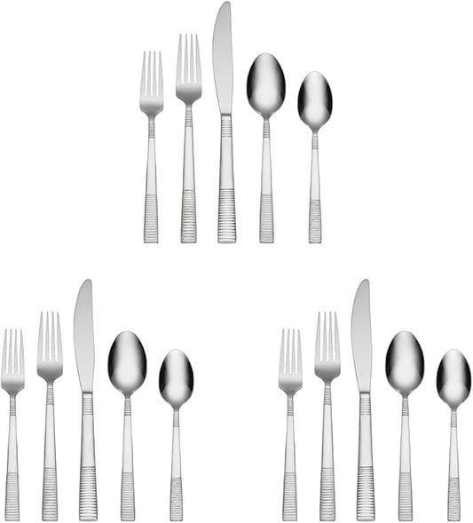 Oneida Paxton 42 Piece Everyday Flatware Set, Service for 8, 18/0 Stainless Steel, Silverware Set (Pack of 3)
