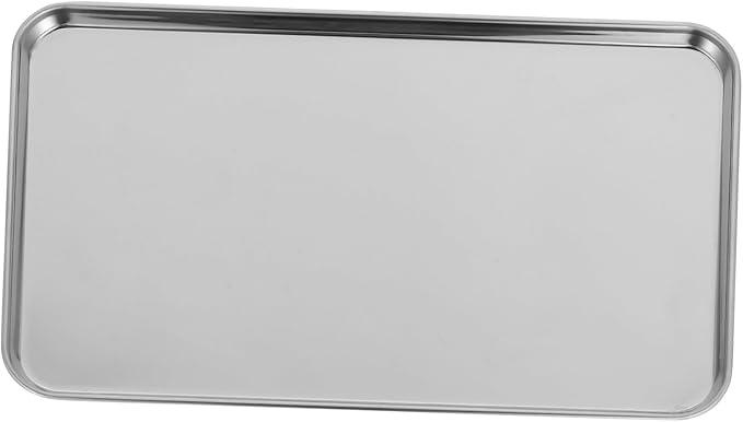 Stainless Steel Rectangular Serving Tray Silver Platter Flat-Bottom Fruit Tray Multipurpose Kitchenware for Home Cafes Hotels Easy Clean