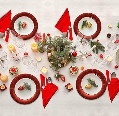 24 Disposable Red Round Charger Plates 13" Christmas Dinner Serving Tray Heavy Duty Reusable Paper Cardboard Platters for Table Setting Place Mats Cupcake Dessert Birthday Parties Weddings Food Safe