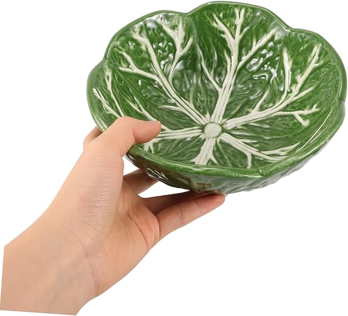 Zerodeko Creative Cabbage Leaf Bowl Salad Plate Candy Dish Decorative Ceramic Fruit Plate Appetizer Guest Fruit Porcelain Dinner