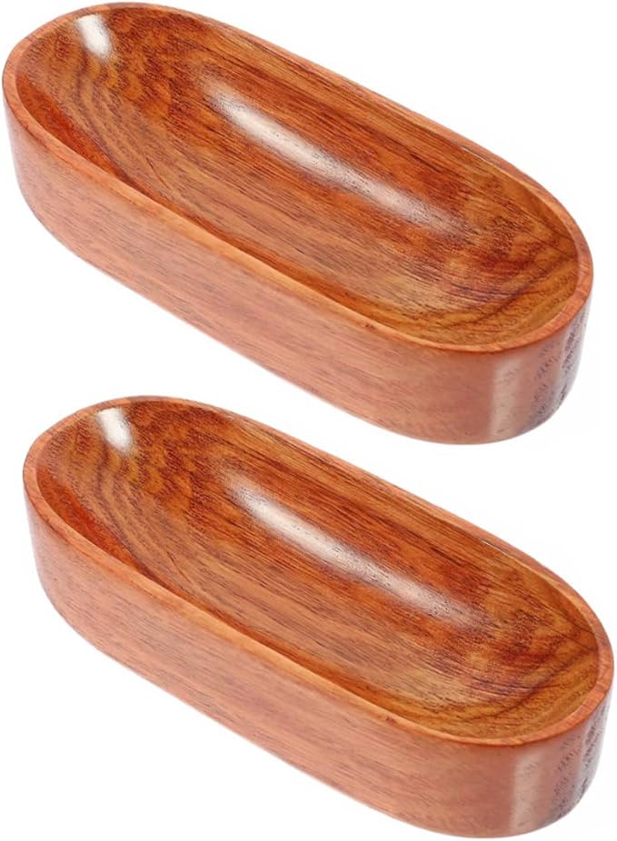 Unomor 2pcs Japanese Wooden Serving Trays Natural Wood Platter for Appetizers Snacks Fruit for Tea Towels Cozy Home Decor Deep Color