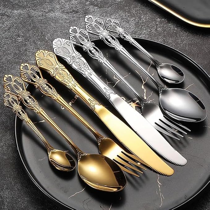 Gold Silverware Sets for 6, 30 Pieces Stainless Steel Flatware Set,Kitchen Utensil Set, Tableware Cutlery Set, Dishwasher Safe
