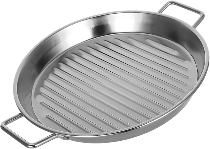 Mobestech Silver Stainless Steel Round Serving Tray Versatile Bbq Platter for Seafood Steak Snacks Easy to Clean Stackable Design for Home Outdoor Use