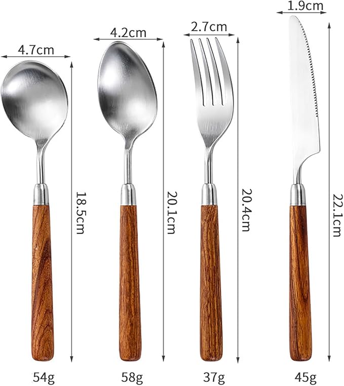 Wood Silverware Set for 10 Wooden Flatware Cutlery Utensils Set 18/10 Stainless Steel Walnut Handle 40 Piece Include Knives Forks and Spoons Tableware Set for Home Kitchen Wedding Restaurant