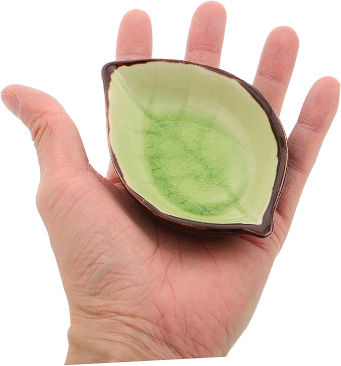 4pcs Leaf Shape Ceramic Appetizer Plates Multi-Functional Seasoning Dishes for Soy Sauce Vinegar and Snacks Kitchen Decor Unique Ice Crackle Glaze