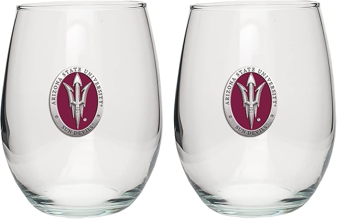 Heritage Pewter Arizona State ASU Sun Devils Stemless Glass Goblets – Set of 2 | 15 OZ Goblet Wine Glasses | Expertly Crafted Pewter Glass
