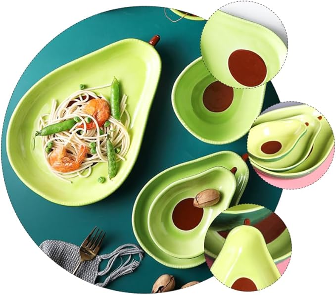 BESTOYARD Avocado Shape Ceramic Appetizer Plate 6.49X4.25 Inch Snack Dish for Serving Fruits Salads Desserts Tableware for Kitchen Dining Entertaining