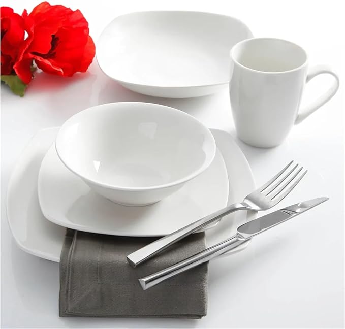 30 Piece White Porcelain Dinnerware Set for 6, Full Table Service, Ceramic Tableware Kit for Kitchen, Dining, Banquet (White)