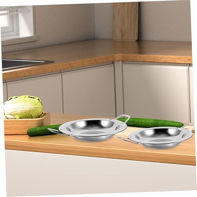 2pcs Stainless Steel Snack Plates Round Plate Handles for Hotel Serving Trays