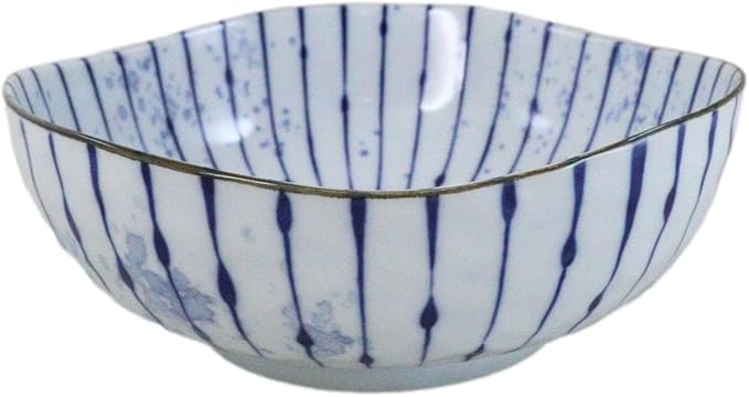 Ebros Gift Artistic Blue Waves Fubuki Tokusa Made In Japan Dinnerware Serveware Kitchenware Set Asian Japanese Restaurant Supply (Pack Of 4 Round Flair Medium Shallow Bowls 44oz)