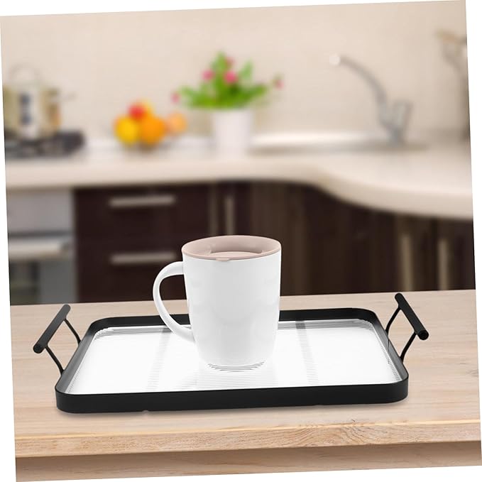 Cabilock Rectangular Serving Tray Acrylic Tea Drink Plate Handles Kitchen Table Decor Elegant Stripe Pattern Home Restaurant Use