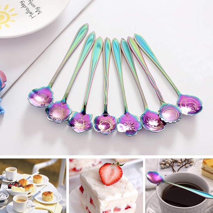 Stainless Steel Tableware Creative Flower Coffee, Sugar, Stir, Mixing, Stir Bar, Tea, Ice Tea Spoon Set of 4 (Gold - 4)
