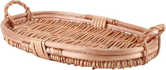 Ellipse Serving Tray with Handles(16 Inches)-Stylish and Functional Serving Tray for Appetizers, Drinks, and More -Large Oval Tray Made of Wicker.