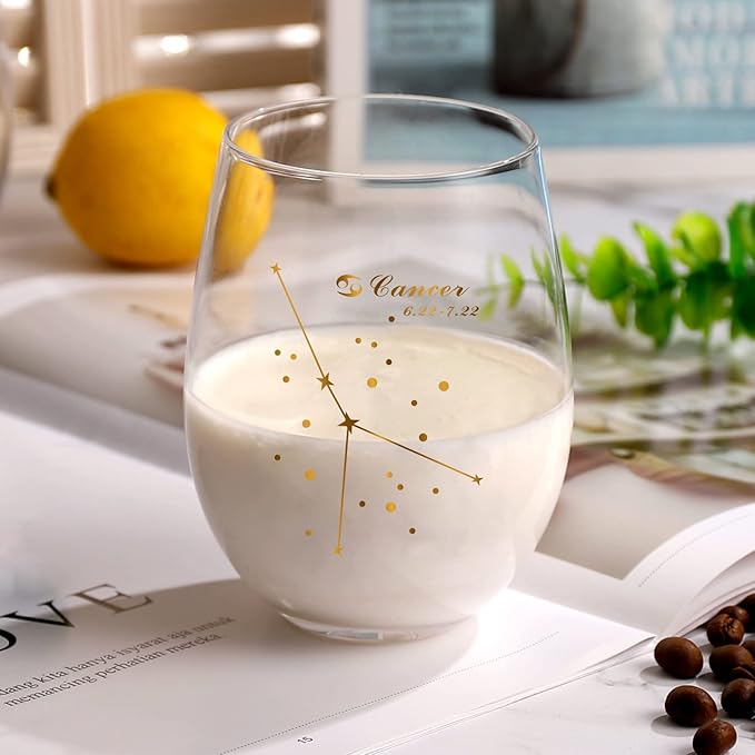 HOHY Cancer Zodiac Wine Glass 20 Oz, Cancer Zodiac Birthday Horoscope Gifts for Women, Birthday Wine Glass Astrology Constellation Christmas Gifts for Women, Constellation Wine Glasses Golden