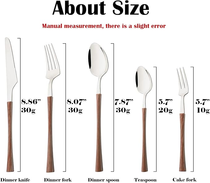 20-piece Stainless Steel Flatware Set with Wooden Handle, Wood Silverware Set for 4, Mirror, Dishwasher Safe, for Home Kitchen Travel - Small Waist Handle Silver