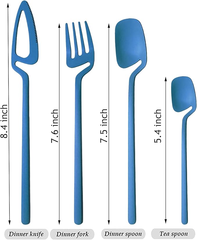 8-Pieces Snplowum Dinnerware Cute Hangable Matte Flatware Set, 304 Stainless Steel Cutlery Set, Suitable For Restaurant Family Kitchen Wedding Holiday Gifts, Dishwasher Safe (Blue)