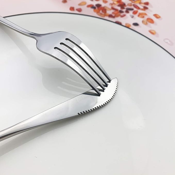 JASHII 24 Piece Titanium Stainless Steel Flatware Set, 24 Silverware Pieces, Silver Cutlery for 6 (Shiny)