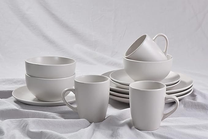 Porcelain Kitchen Dinnerware Set Ceramic tableware Dinnerware Set, 16 Piece Dishes Set, Plates and Bowls Set for 4, Gray Matte,Cream White