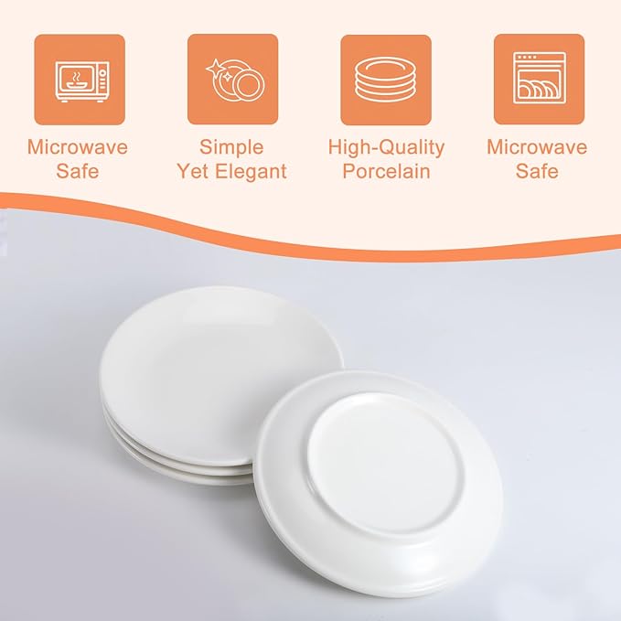 Jeffbaubl 16 Pcs Porcelain Dessert Plates, 6 inch Small Ceramic Salad Plate, Round White Appetizer Plates, Small White Plate for Appetizers, Cake, Snacks, Microwave Oven and Dishwasher Safe