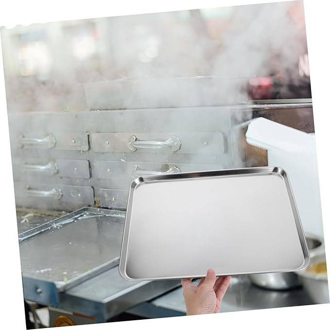 Stainless Steel Rectangular Rice Noodle Plate Non-stick Kitchen Tray for Bbq Picnics and Family Gatherings and Easy to Clean Serving Dish