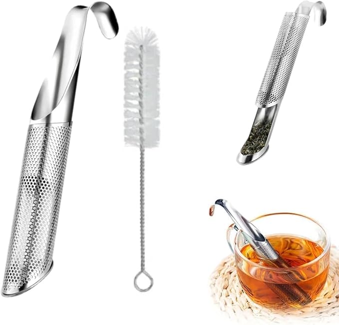Stainless Steel Tea Diffuser, 2026 Upgrade Tea Pipe Tea Infuser Mesh Strainer with Hanging Hook Handle, Long Handle Tea Steeper Diffuser for Leaf Tea, Coffee, Spices, Seasonings - with Brush (1pcs)