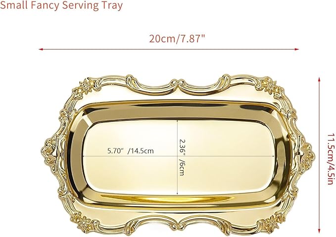 KUMGROT Small Fancy Serving Tray Small Teacup Coffee Cup Serving Tray Vintage Jewelry Organizer Elegant Dessert Platter Candy Table Supplies for Birthday Party Wedding Gold, 7.87"x4.5"