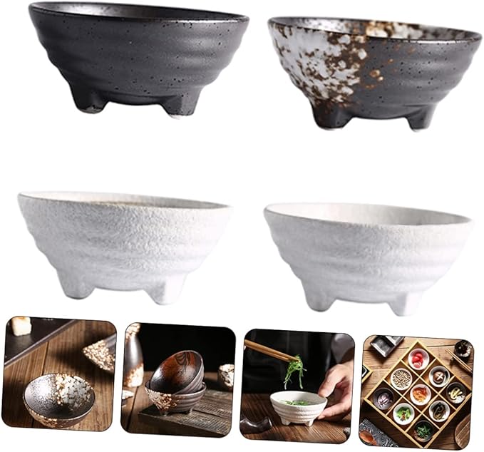 4pcs Ceramic Side Dish Appetizer Plates Ceramic Dip Dishes Ceramic Sauce Bowls Sushi Dipping Bowl Sauce Seasoning Plate Sauce Dish Mini Dipping Plates Ceramics Small Dish